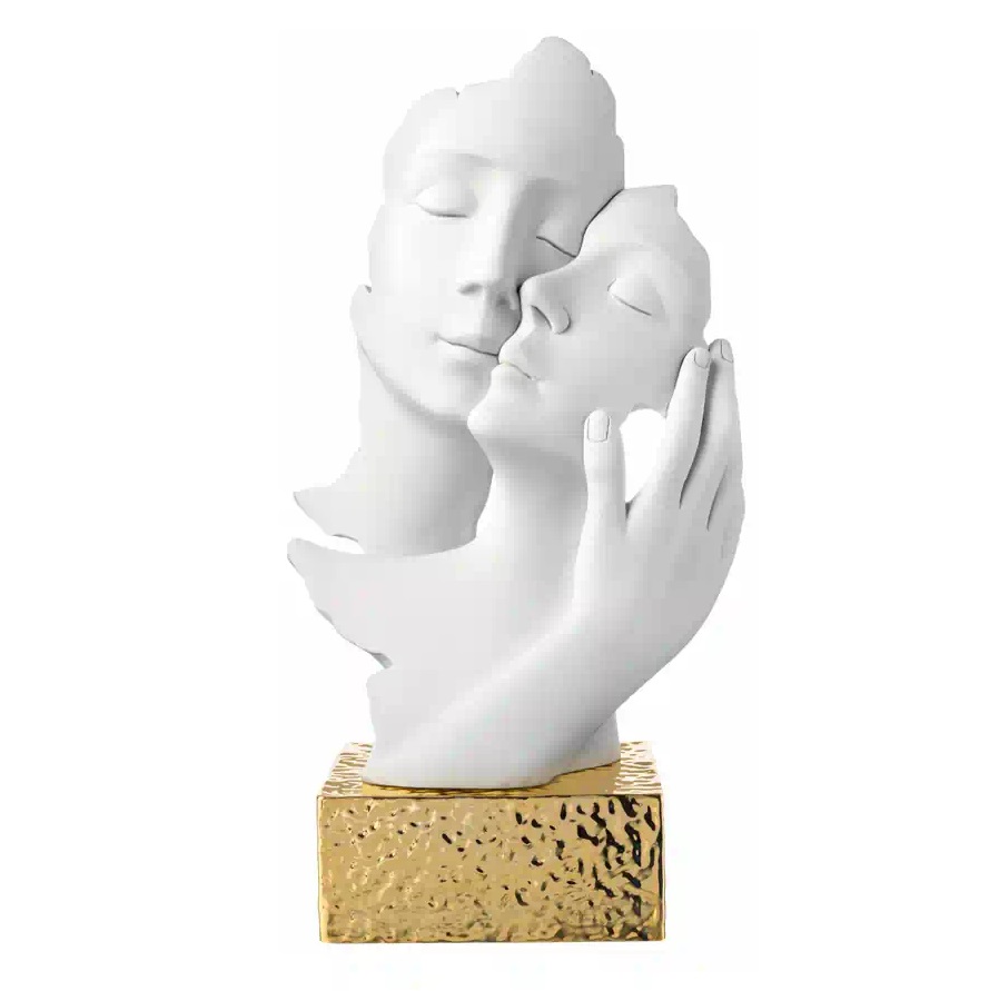 Scultura face mano c/base oro in marmolino - H.17 cm - Bongelli
